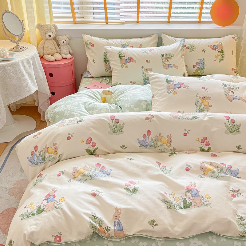 Estilo ins algodón 100 algodón de cuatro piezas funda de edredón estilo pastoral ropa de cama dormitorio de estudiantes ropa de cama sábana