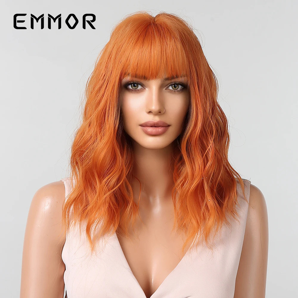 Comercio exterior transfronterizo estilo europeo y americano naranja Qi flequillo pelo corto rizado bobo cabeza peluca cubierta completa cubierta de pelo de moda natural