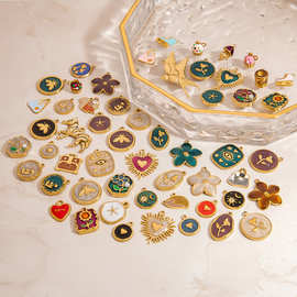 跨境不锈钢饰品挂坠手工DIY立体小清新吊坠手链项链18K金饰品配件