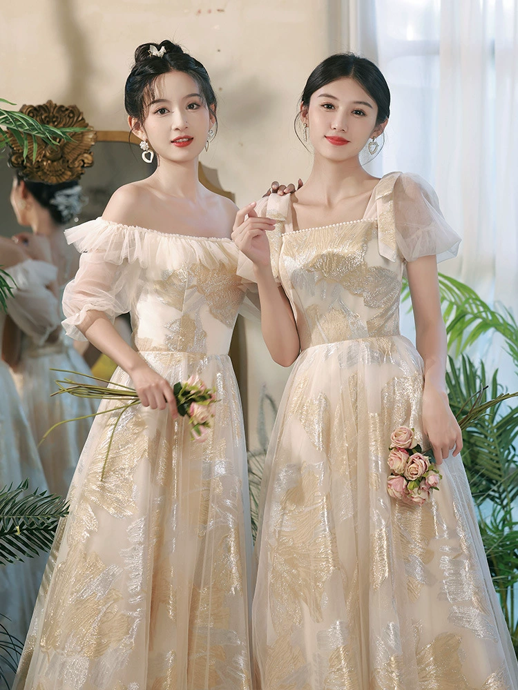 Платье подружки невесты для женщин 2025, новое весенне-осеннее свадебное платье цвета шампанского, нишевое высококачественное платье для сестры, сказочное, можно носить в обычное время