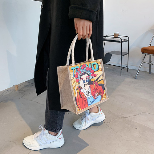 Chinese style lunch box lunch bag portable lunch bag cotton and linen thermal bag ice bag cartoon handbag thermal bag