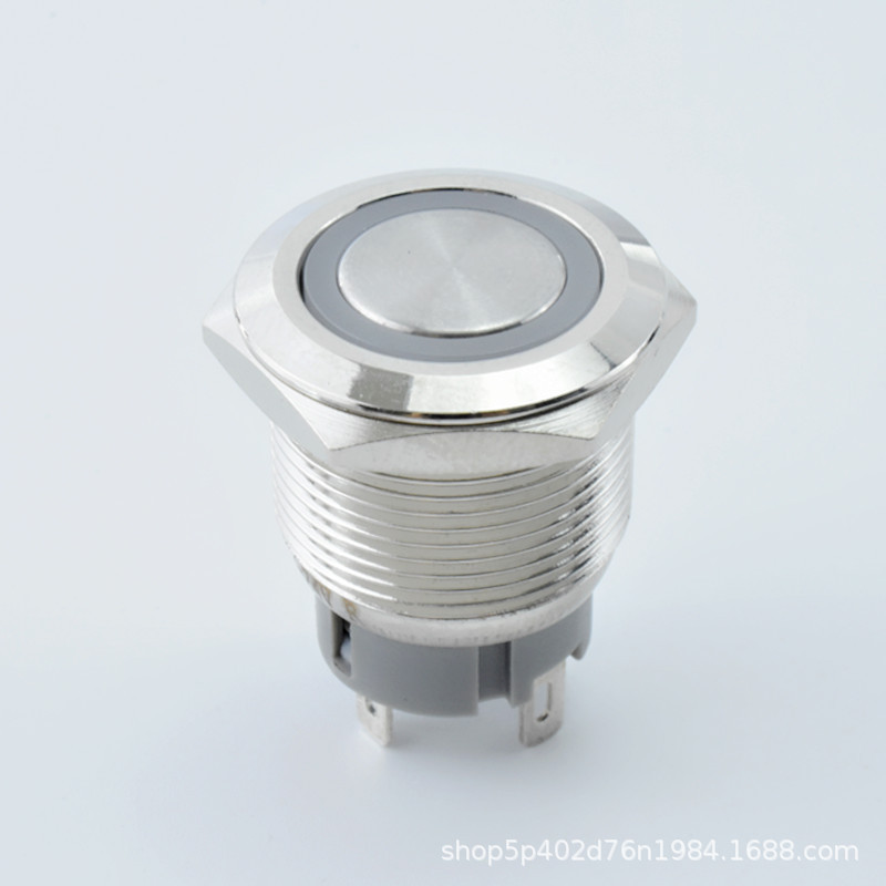 19mm复位金属按钮开关环形带灯防水电源启动自锁按键开关