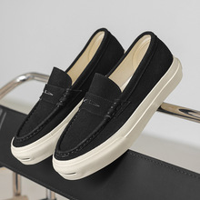 潮男一脚蹬纯色乐福鞋2025新款舒适磨砂皮轻质板鞋网红爆款休闲鞋