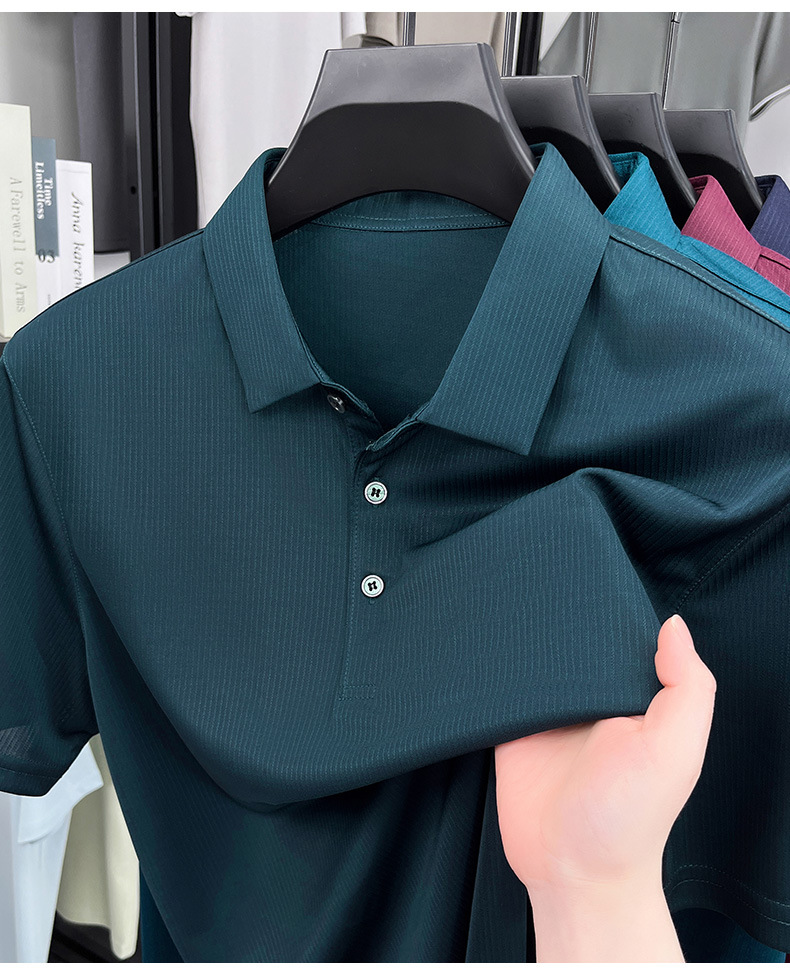 Áo polo nam tay ngắn lụa tơ tằm cao cấp phong cách công sở — Xanh đậm 15580 chi tiết 23