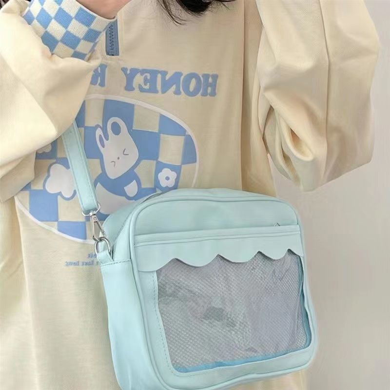 Small Capacity Cute Versatile Simple Japanese-Style Pu Two-Dimensional Transparent Shoulder Crossbody Bag for Women, Everyday Soft Girl Bag