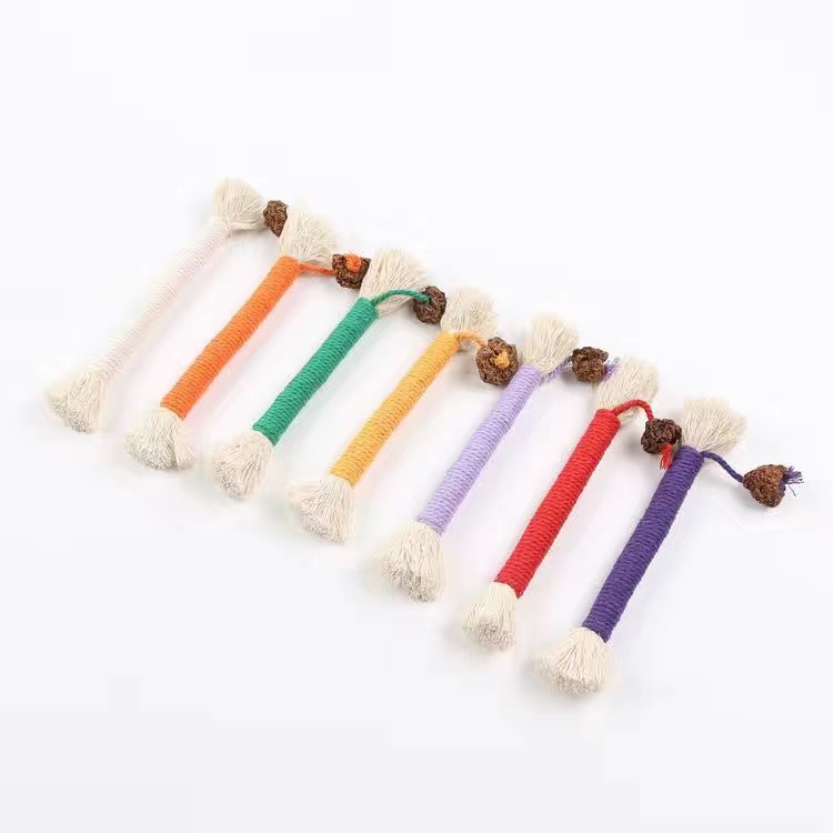 Nuevo juguete transfronterizo para gatos, gato muerde la cuerda, agalla de gusano, palo de dientes de fruta, alivia el aburrimiento, juguete de cuerda de algodón