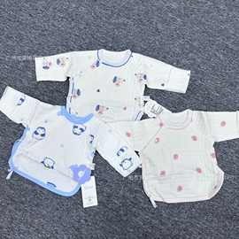 新生儿衣服婴儿半背衣春秋冬初生宝宝夹层保暖上衣和尚服2件装