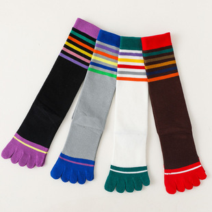 21 years calf socks autumn and winter women's cotton high socks mouth color striped five-finger socks warm Amazon supplier