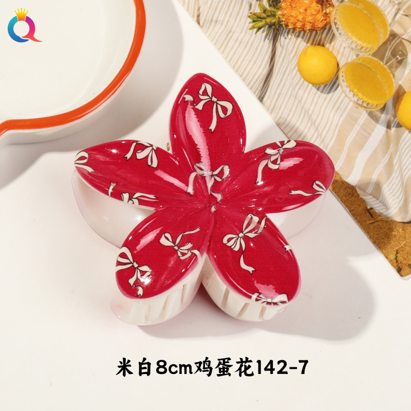 Qiyue クロスボーダー UV プリントフルーツクリップ韓国スタイルの高級エッグフラワー後頭部ヘアピン気質サメクリップ|undefined