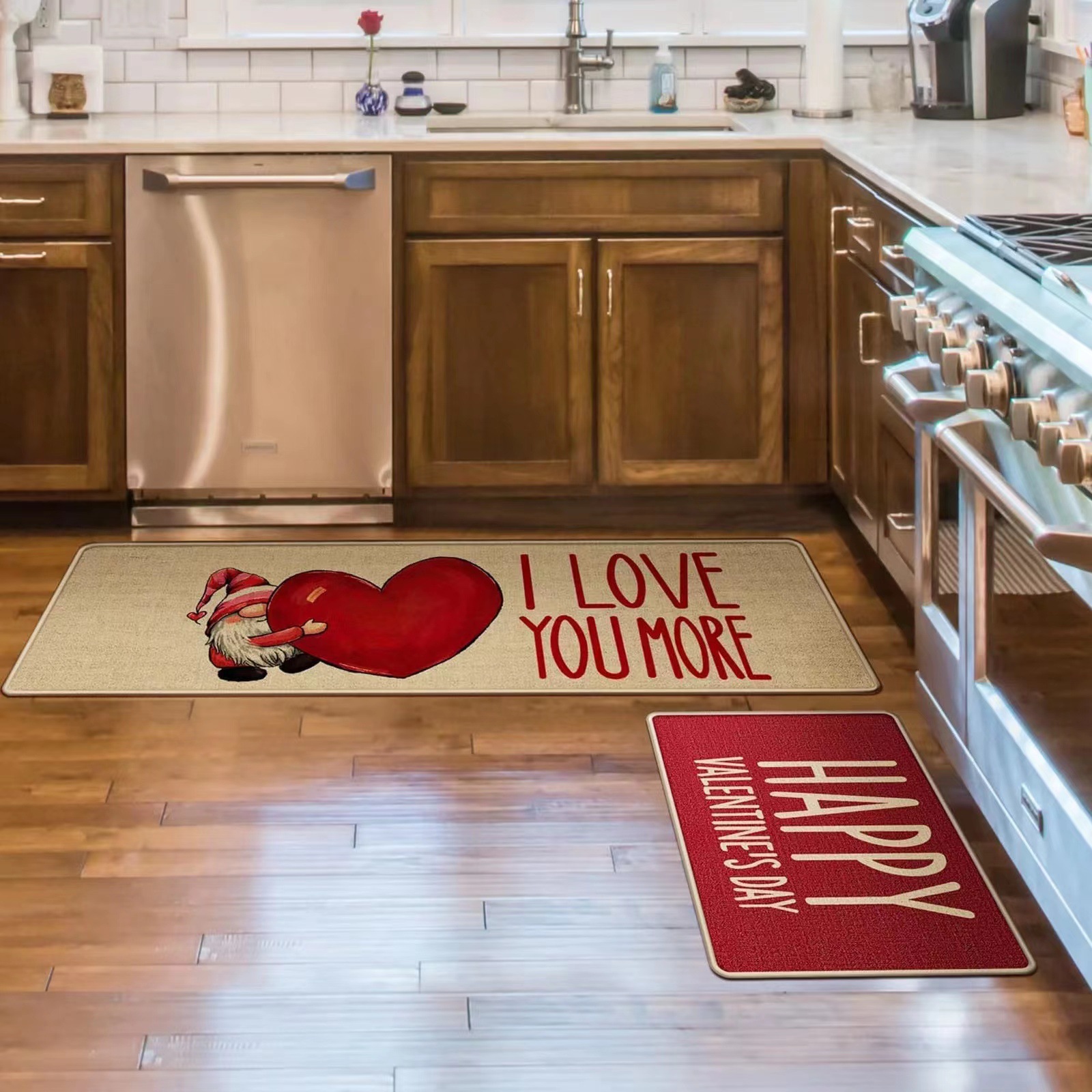  Valentine's Day kitchen stain-resistant floor mat entrance door indoor outdoor door mat Red Love decorative floor mat_voghion.com