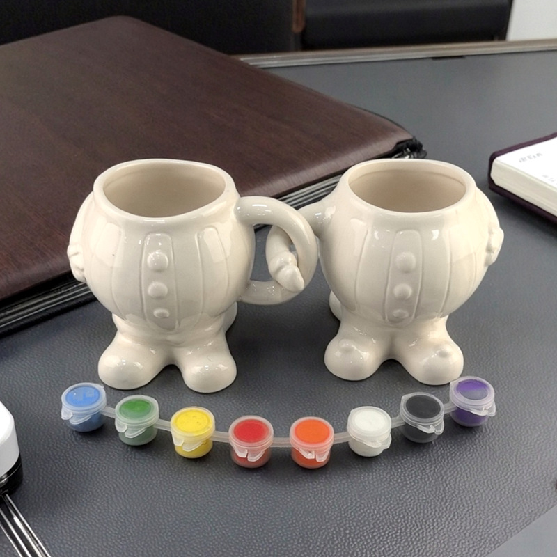 Personalizada creativa cerámica pareja mitad de mano taza puede DIY con pigmento de alto valor de la cara artesanía interesante