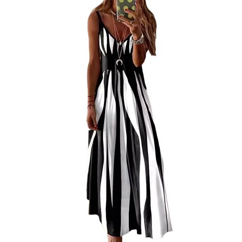 Summer New Arrival European and American Style Hot-Selling Casual Strappy Printed V-Neck Sleeveless Long Dress/One-Piece Dress