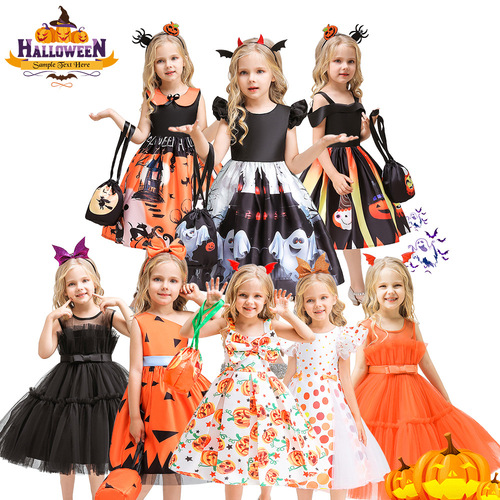 Halloween witch dress, role-playing costume for witch, pumpkin performance dress, princess dress