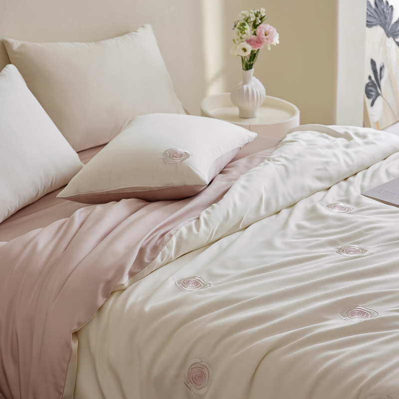 Summer Class A 60s Lanjing Tencel Four-piece Set Light Luxury Silk Slide Naked Sleep Cool Skin-friendly Bed Sheet Quilt Cover Bedclothes