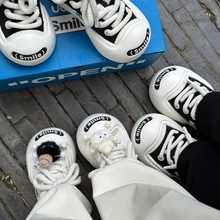 2025年春秋大头鞋女小白鞋厚底鞋面包鞋开口笑帆布鞋情侣休闲百搭