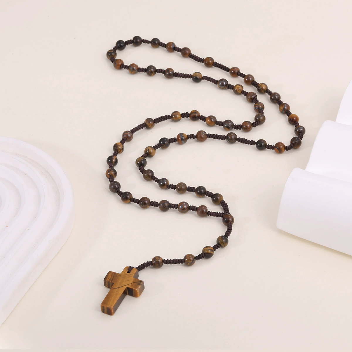 Натуральный кристалл агатовый камень 6mm ручной четки круглый шарик плетеный крест подвеска diy трансграничная горячая продажа ожерелье