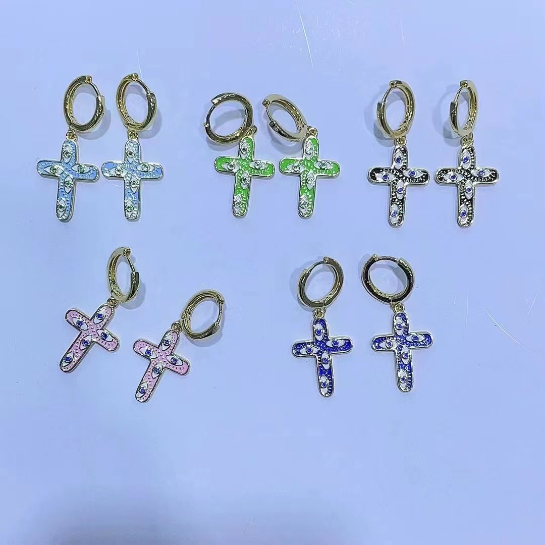 Ins Style Cross Copper Enamel Plating Drop Earrings 1 Pair display picture 2