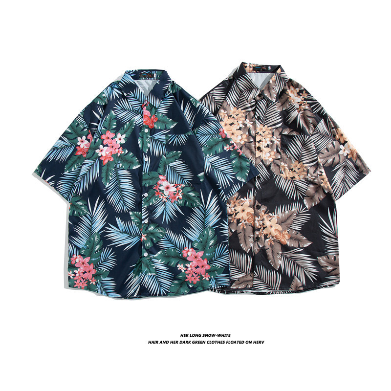 Men's Thai Hawaiian Floral Shirt Short Sleeved Island Style Thin Loose Fit Beach Vacation Top Jacket_viptrois.com