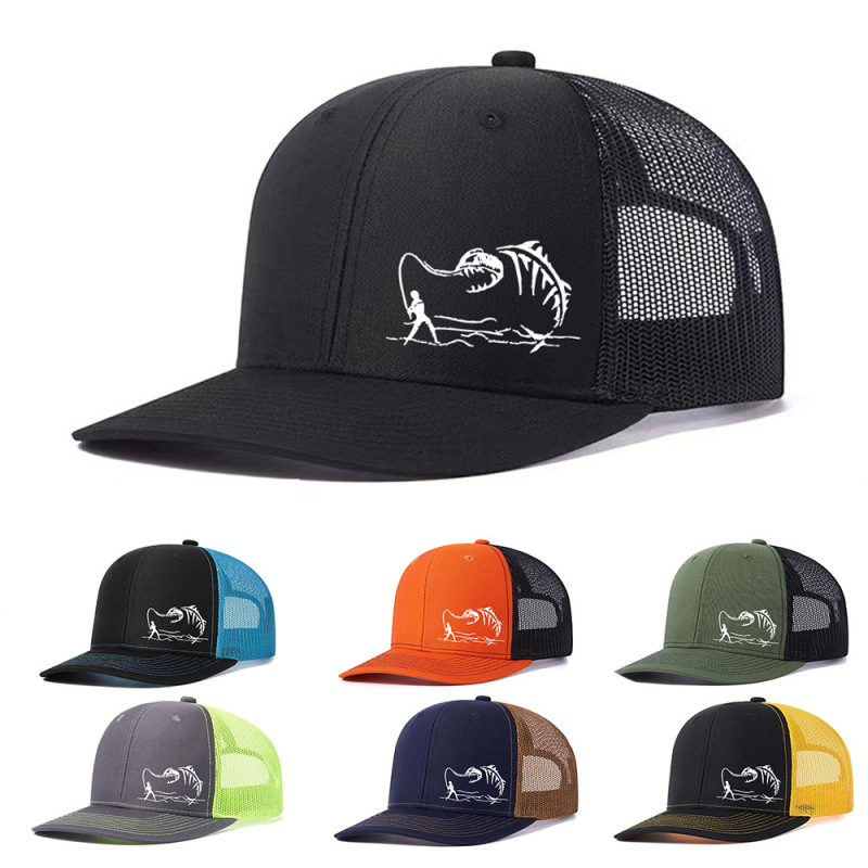 Richardson angler printed mesh breathable hat truck driver micro-curved baseball cap factory wholesale printed logo