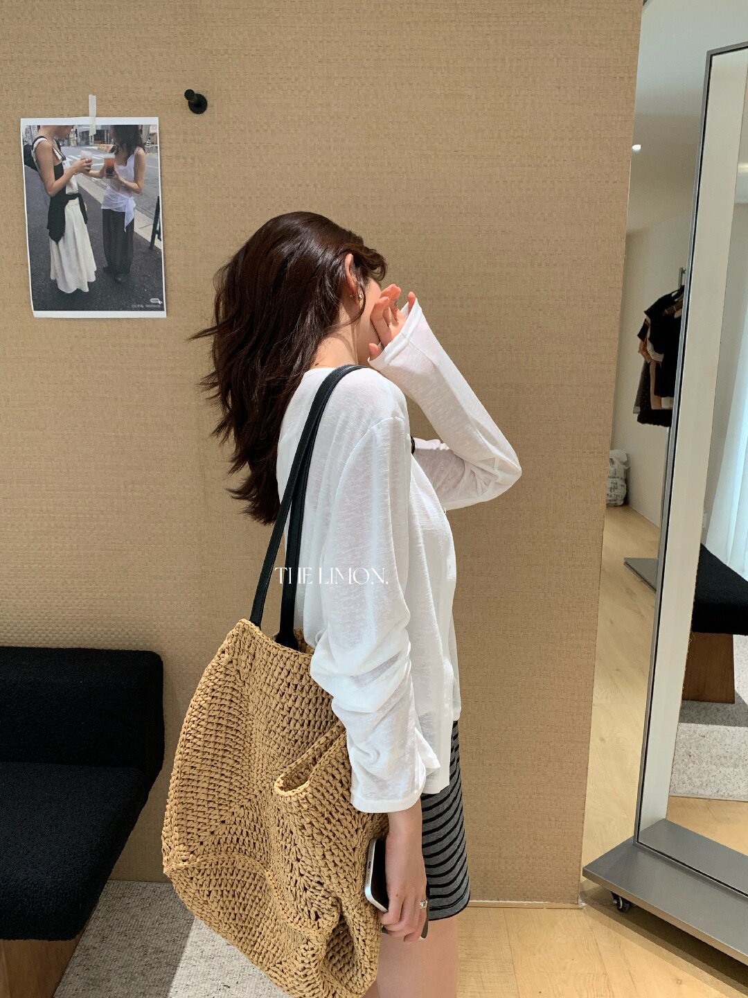 Bộ cardigan len mỏng kèm áo hai dây hai mảnh nữ mùa hè — Xám cacbon, xanh lam, màu hồng, Đậu xanh chi tiết 11