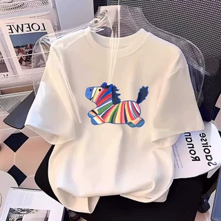 2026夏季新款设计感白色短袖t恤女宽松百搭显瘦卡通印花减龄上衣