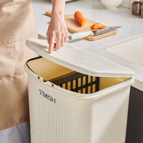 New Multi-layer Household Categorized Japanese Trash Can with Wheels, Wet and Dry Separation, Kitchen Stand-up Trash Can with Lid