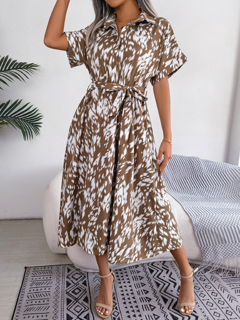 Women's Sheath Dress Streetwear Turndown Button Long Sleeve Leopard Maxi Long Dress Holiday Daily display picture 8