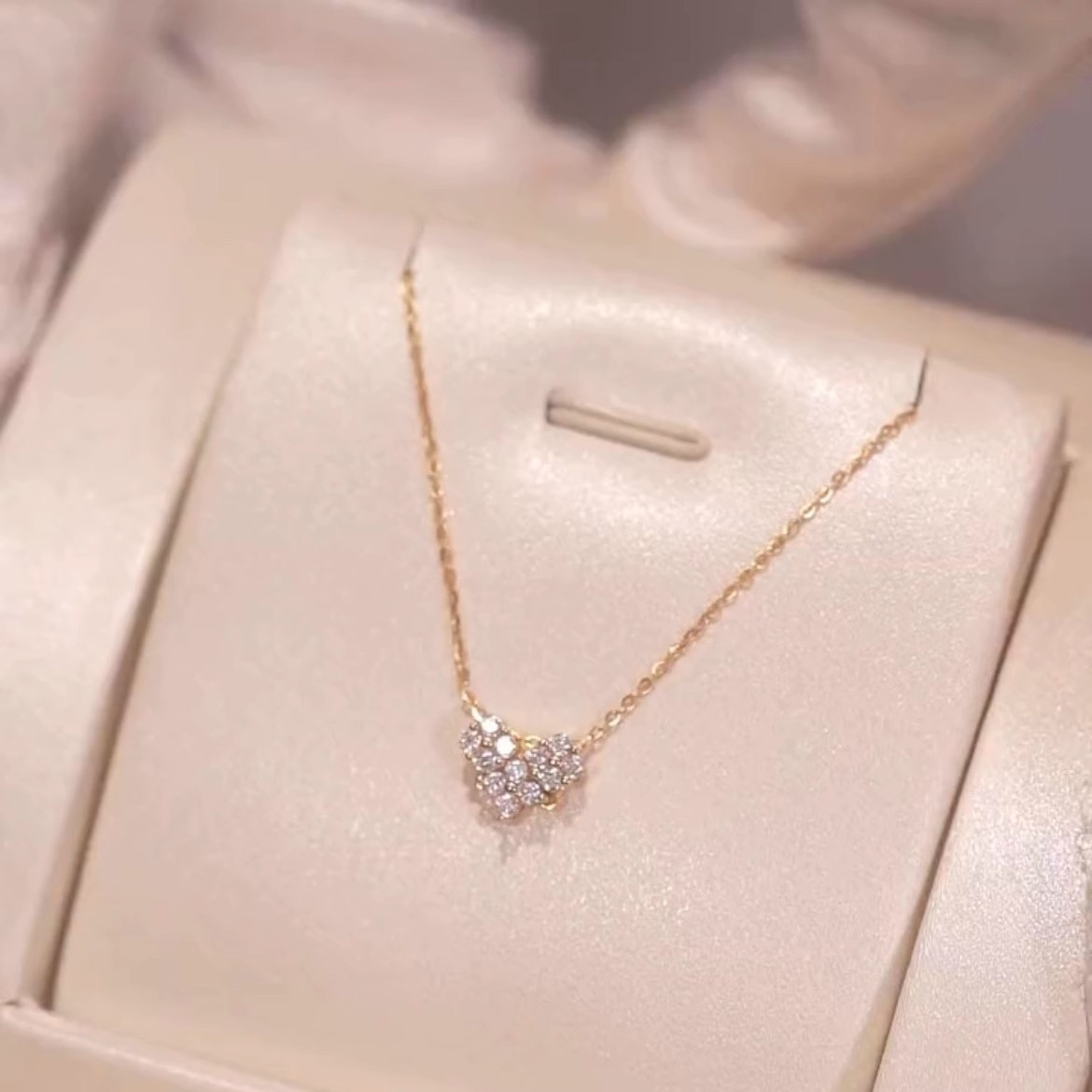 輕奢愛心項鍊女玫瑰金鍊氣質百搭吊墜網紅項鍊花朵拼接鑲鑽鎖骨鏈