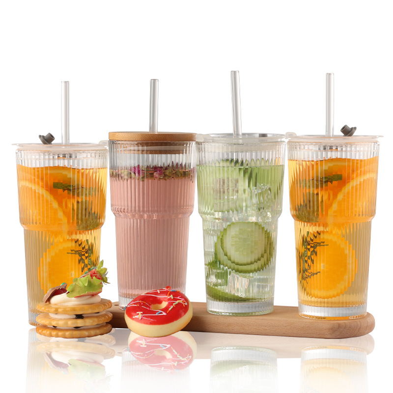 Taza de jugo de café al por mayor, taza de té de vidrio resistente al calor con tapa, taza de agua portátil de 20OZ