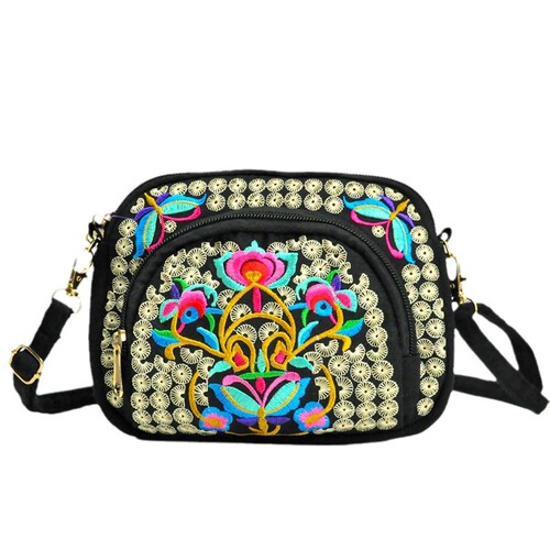 New Yunnan Ethnic Embroidered Bag Double-sided Embroidered Canvas Coin Purse Mobile Phone Bag Women’s Mini Crossbody Bag