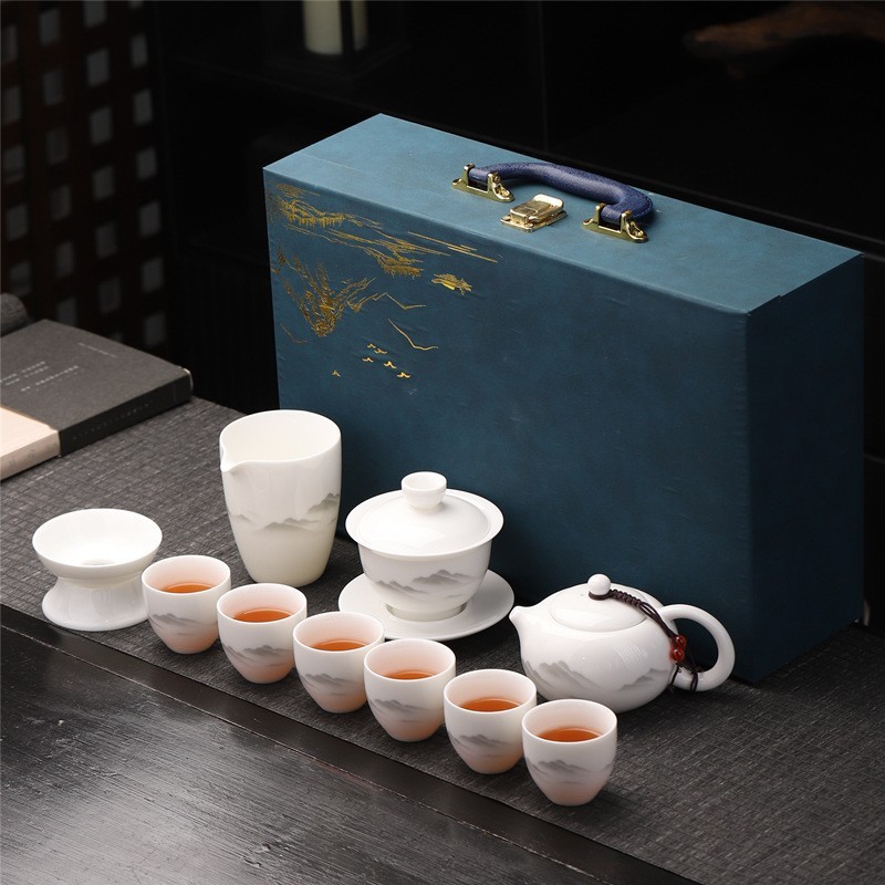 茶具套装家用2025新款轻奢高档陶瓷泡茶壶羊脂玉悬停盖碗功夫茶杯|undefined