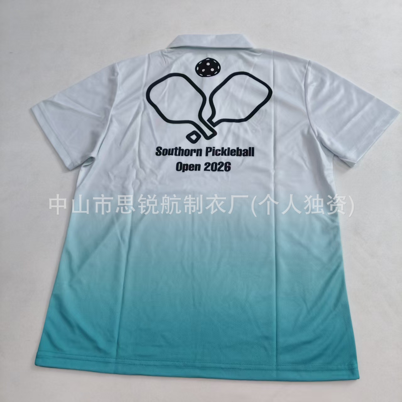 渐变色POLO衫男 白蓝渐变工装休闲翻领纽扣短袖上衣源头工厂定制