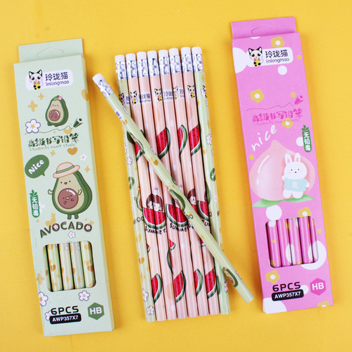 Children's cartoon boxed pencils, 6 boxed pencils for primary school students, cute writing, painting and sketching pencils wholesale