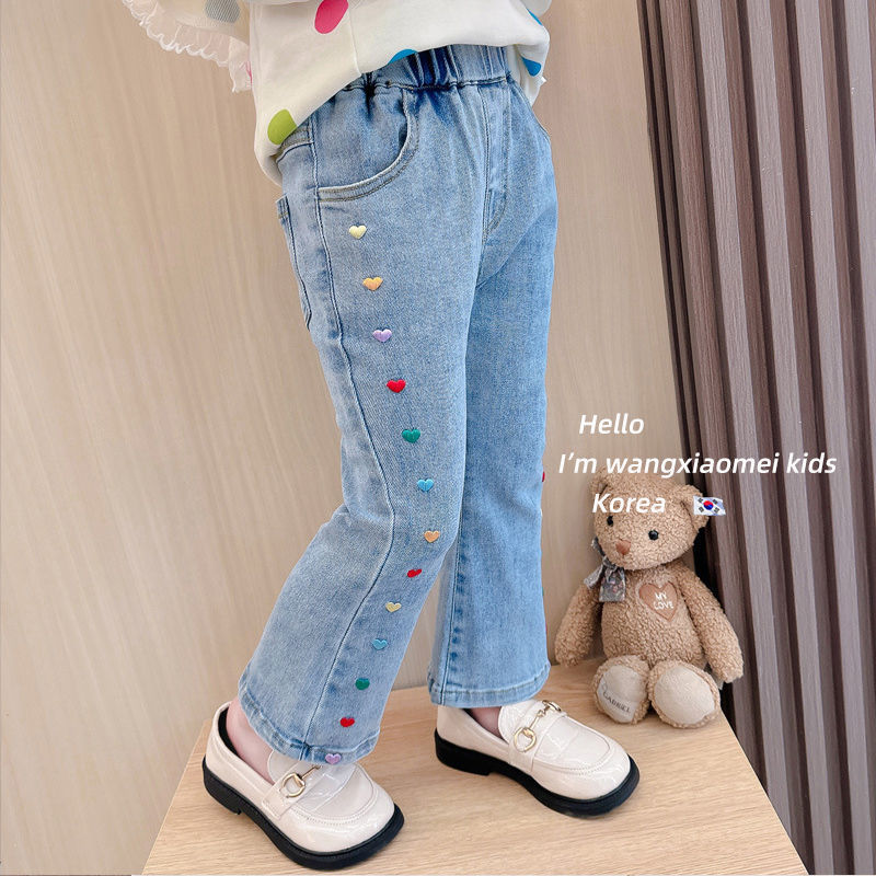 Niños versátiles ropa infantil niñas jeans primavera y otoño pantalones de moda pantalones elásticos pantalones delgados niñas