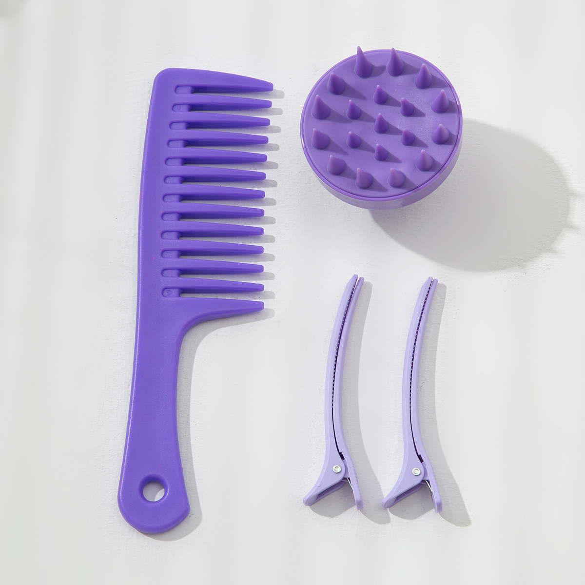 Dolia Hair Smoothing Wide-Tooth Comb Styling Hair Sectioning Duck Clip Silicone Shampoo Brush Set.