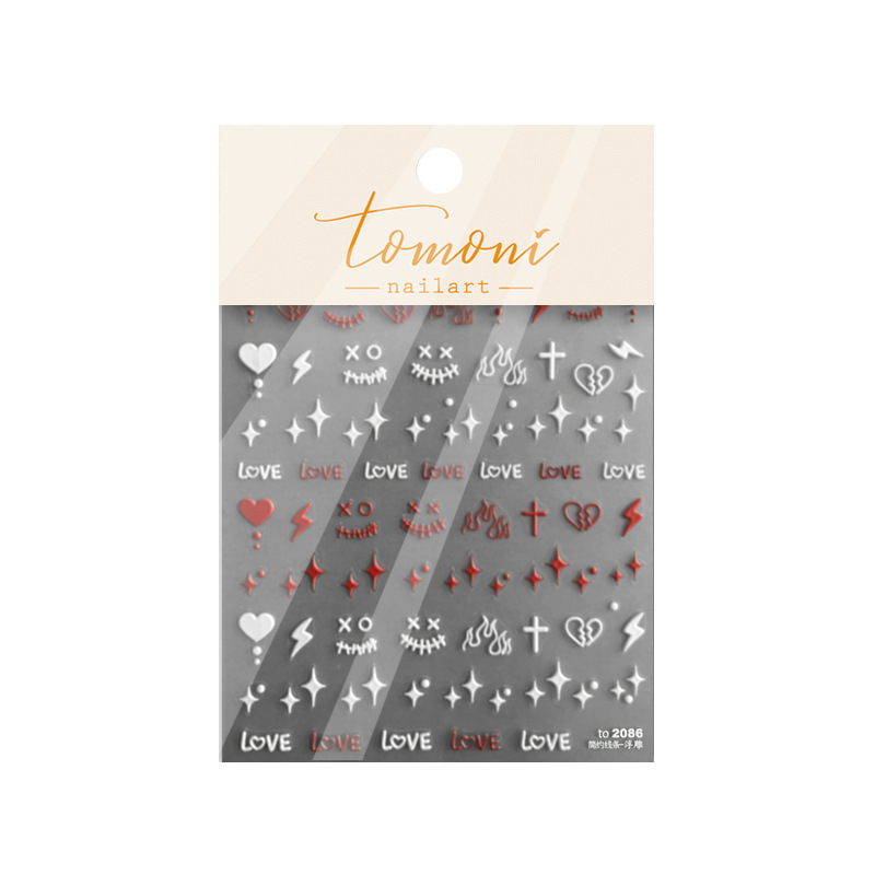 Pegatinas de uñas ins estilo letras avanzadas oscuro dulce picante estilo pegatinas de uñas en relieve cruz amor rayo patrón