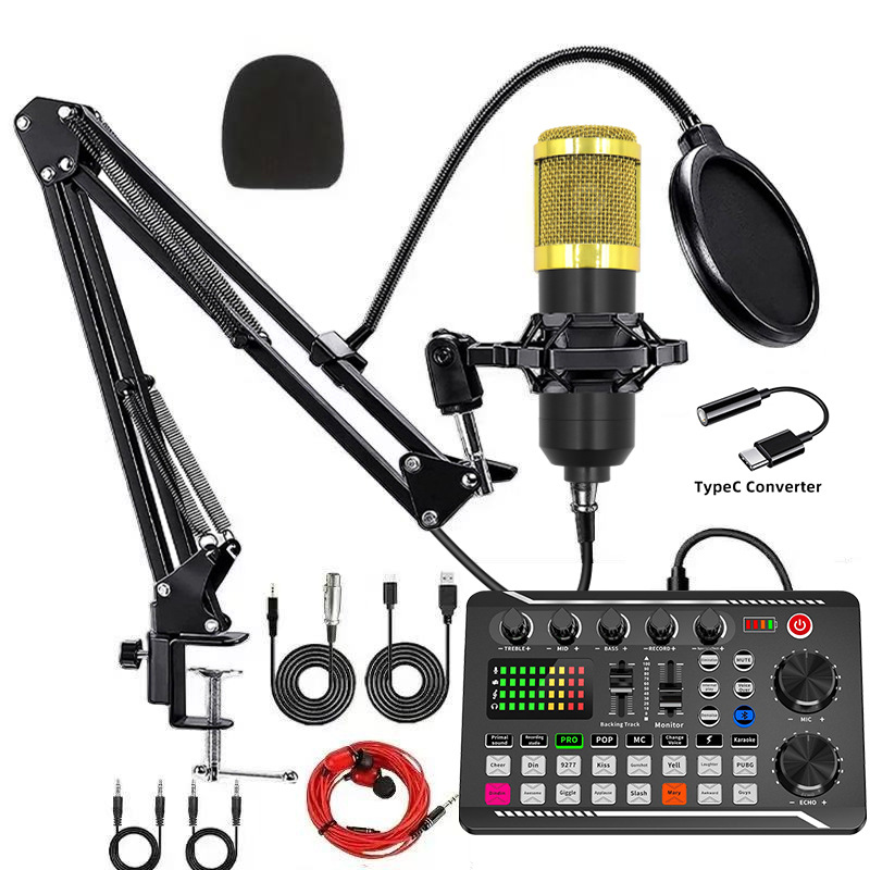 BM800 micrófono de condensador micrófono V8S teléfono celular tarjeta de sonido inglés computadora podcast typec conjunto completo de transmisión en vivo