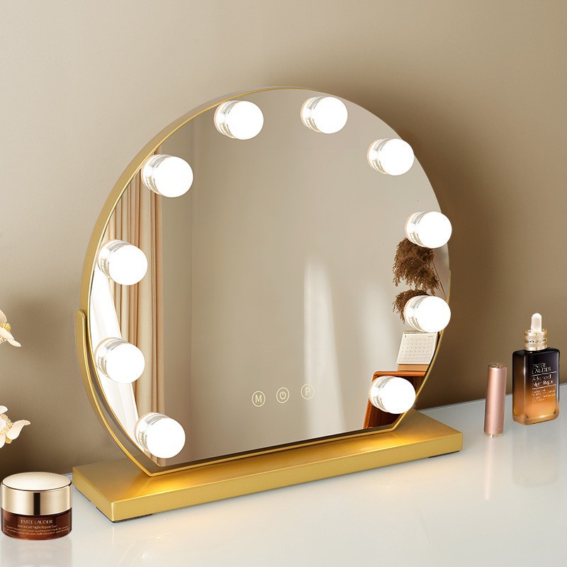 Espejo de maquillaje LED de escritorio con luz de relleno, espejo de tocador grande para dormitorio con luces regulables.