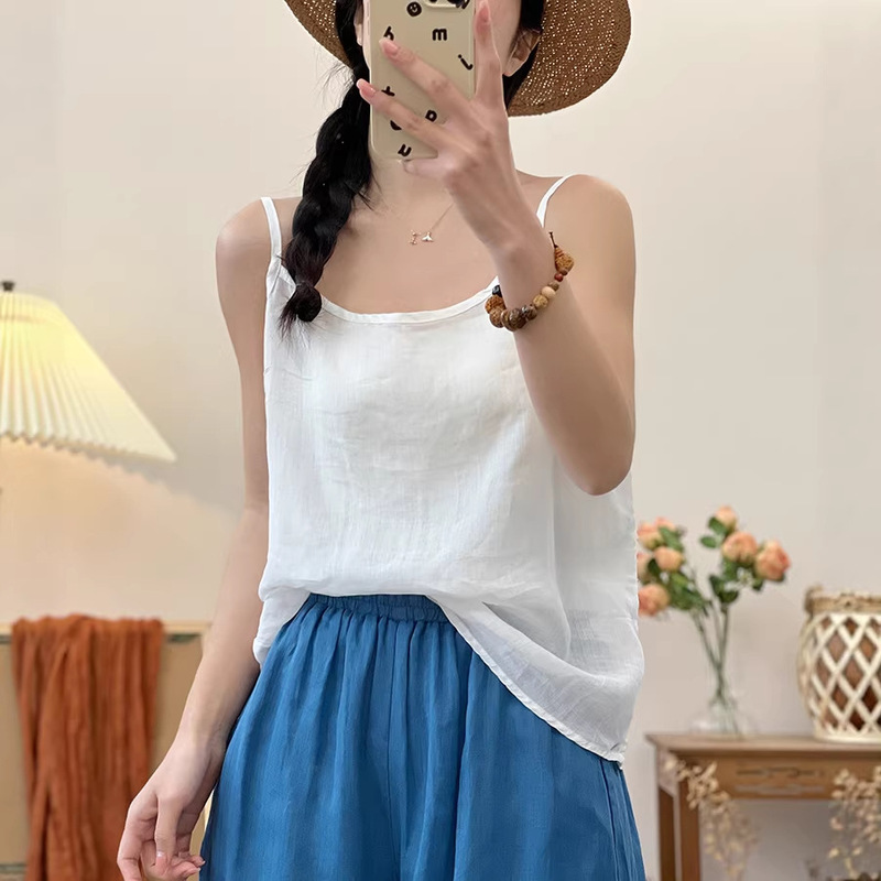 2026 Summer New Style Solid Color Thin Ramie Vest for Women, Breathable and Comfortable Camisole
