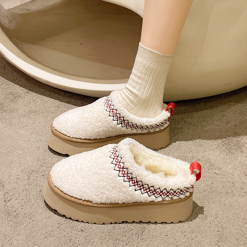 Zapatos de mujer Zapatillas de media caña cerradas con suela gruesa para mujer, otoño e invierno, además de zapatos de algodón cálidos y perezosos de terciopelo para mujer_voghion.com