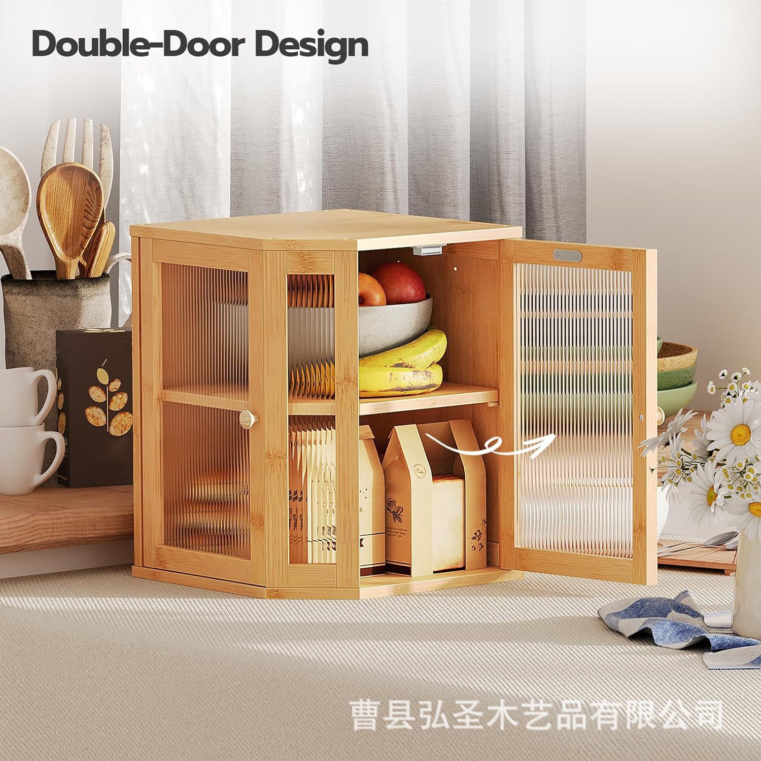 Nuevo producto caja de pan de bambú encimera de cocina caja de almacenamiento de esquina encimera de gabinete caja de pan con puerta caja de almacenamiento de alimentos