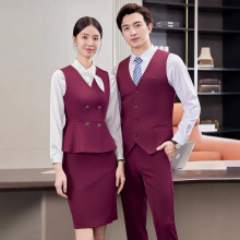 酒红色马甲男女酒店前台工作装餐饮饭店酒楼服务员工作服物业工装