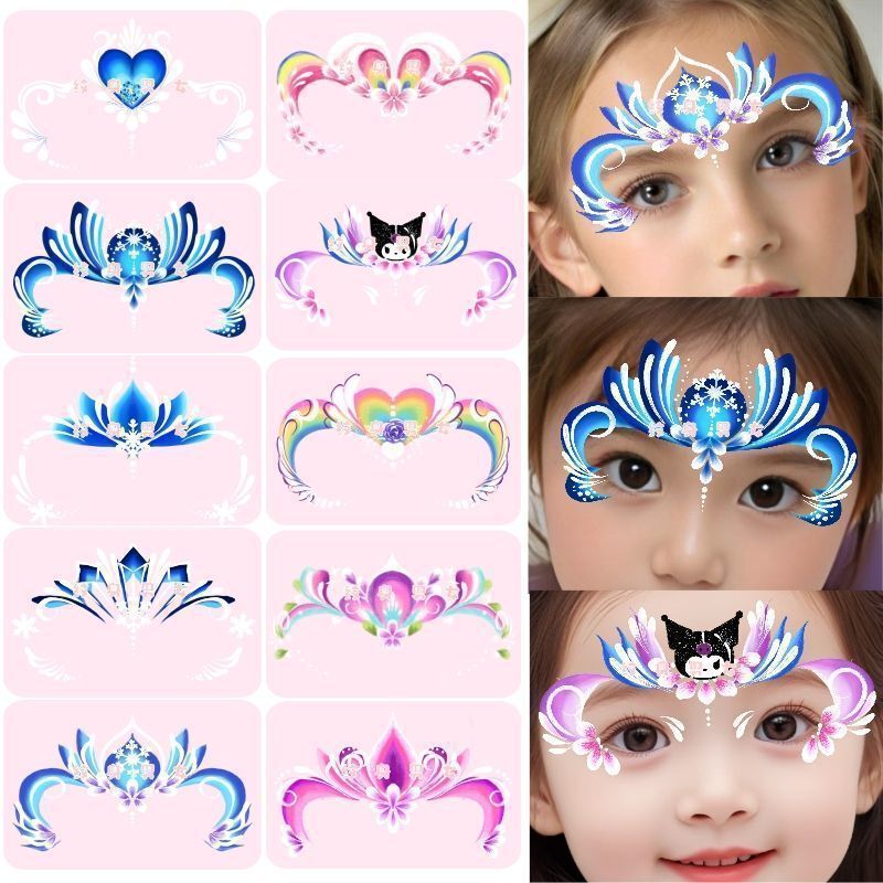 Ice Princess Elsa Princess Girls' Painted Forehead Stickers Festival Performance Flower Face Makeup Children's Face Art Kindergarten Stickers Ice Princess Elsa Princess Girls' Painted Forehead Stickers Festival Performance Flower Face Makeup Children's Face Art Kindergarten Stickers
