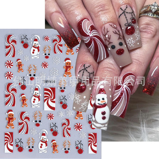 Glitter Manicure Christmas Stickers Ins Style New Cross-Border Christmas Snowman Gingerbread Man Adhesive Nail Stickers