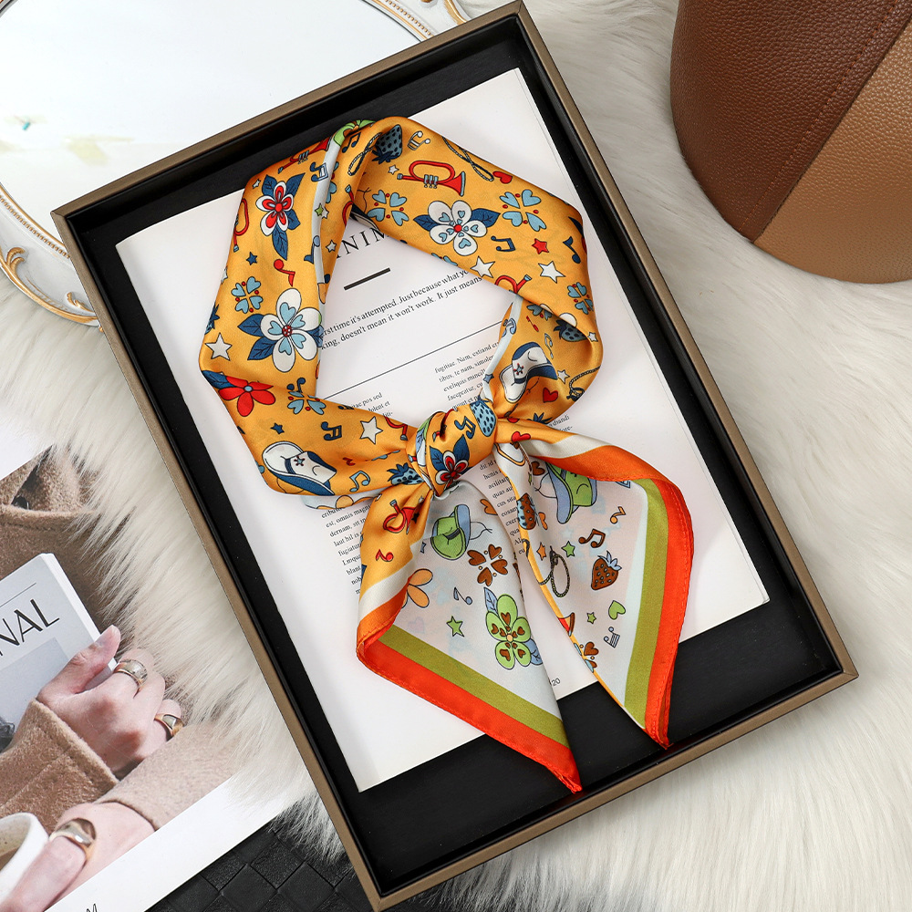 Costura de dos colores 70 bufanda de seda de simulación pequeña floral dulce sensación de oxígeno bufanda cuadrada bufanda femenina diaria con bufanda pequeña