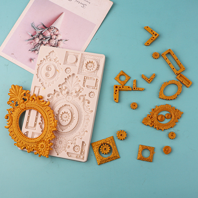 Nuevo molde para hornear marco mecánico de estilo europeo fondant molde de silicona pastel de chocolate alivio decorativo epoxi molino