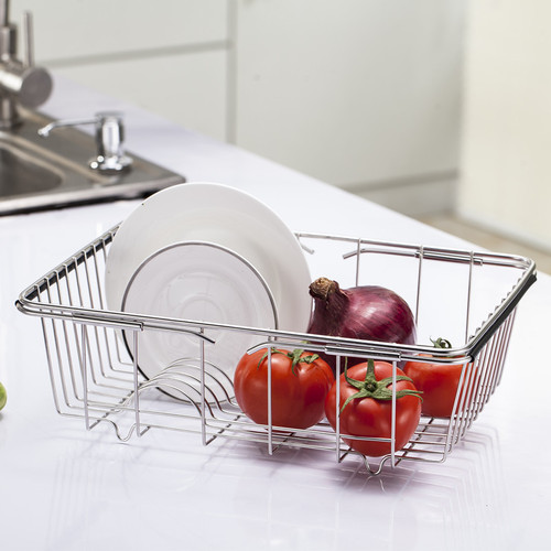 Stainless steel drain basket retractable pool drain rack drain dish rack fruit and vegetable basket vegetable basket sink storage rack