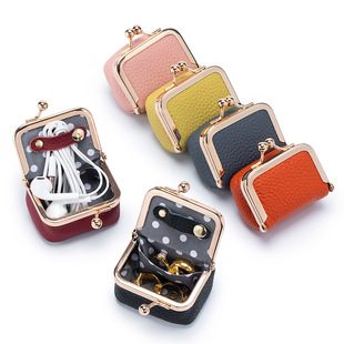 New Genuine Leather Compact Gold Bag Diamond Ring Jewelry Bag Mini Ring Necklace Earrings Jewelry Box Coin Coin Purse