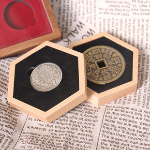 Beech Wood Yuan Daitou Silver Dollar Coin Tray Without Lid for Collection and Exhibition, Wooden Ancient Coin Storage Gift Box in Retro Style