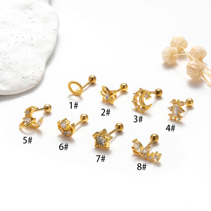I nuovi orecchini a vite a doppia testa in acciaio inossidabile di Henson, orecchini versatili alla moda con pentagramma farfalla luna e zircone_voghion.com